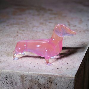 Mini Dachshund Mid Century Modern Style Figurine Depression Style Clear Pink